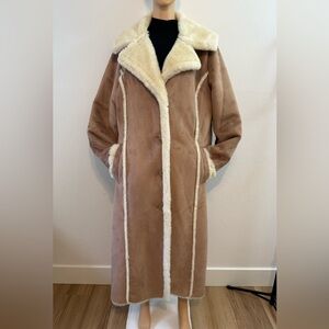 Angelina-80’s/90’s Vintage, Brown/Cream, Faux Fur/Shearling, Suede, Coat. Size-L